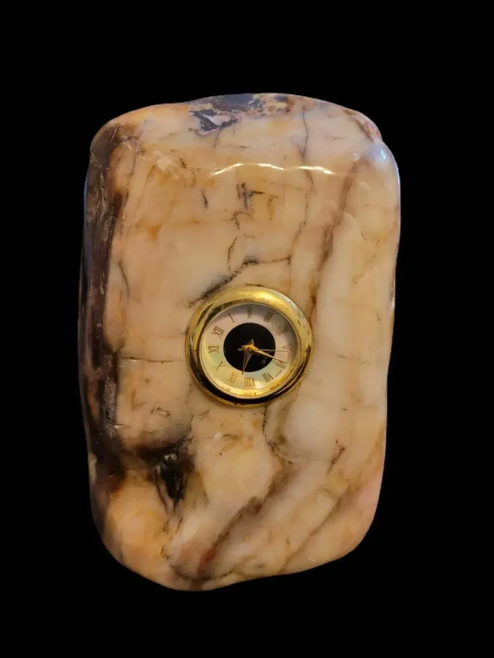 Attractive Vintage Mother Of PearlFace Polished Rock Quartz Clock Marble Pattern